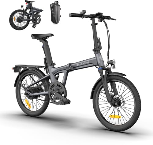 Ado Air20Ultra Bicicleta Eéctrica Plegable de 250 W, 25 km/h para Adultos, 36 V 9,6 Ah, Autonomía de 100 km, Pantalla LCD, Sensor de Par, Transmisión por Correa, App, con Bolsa Delantera (Grey)
