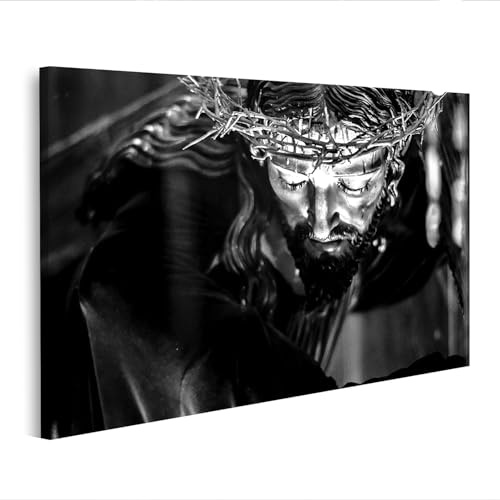 islandburner Cuadro sobre lienzo Jesucristo corona de espinas escultura blanco negro cuadros murales 80 x 40 cm