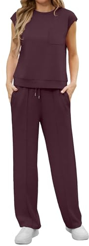 GRECERELLE Conjuntos de dos piezas para mujer, chándal de verano de manga corta, conjuntos completos de ropa de estar por casa para mujer, tops casuales de cuello redondo y manga corta y pantalones de
