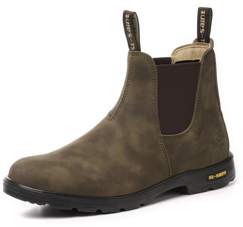 SL-Saint Botas Chelsea Clásicas Para Hombre Tobilleras Sin Cordones Piel Plena Flor Informales Ligeras (MarrónRústico, Normal, Adulto, Hombre, 41.5, Números, Sistema tallas calzado EU, mediano)