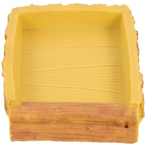 Healifty Cuenco de Agua para Tortugas y Reptiles en Terrario, Comedero de Resina Amarillo Diseño Madera, Tamaño Medio, Cuenca de Baño y Alimentación para Mascotas Anfibias y Reptiles