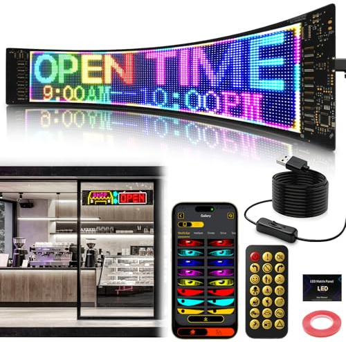 LUXONIC Super Brighter 59.5x12CM ProgrammabileInsegna Luminosa LED, personalizzabile, flessibile, Bluetooth APP & telecomando, USB 5V Occhi Pannello Led RGB impermeabile per Auto, negozio, bar, festa