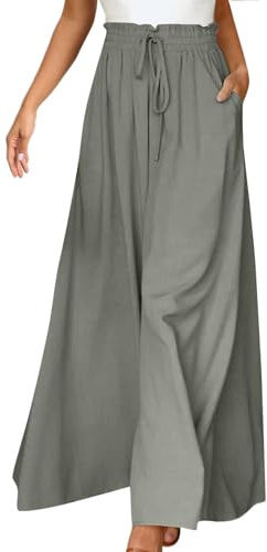 Gonna Pantalone Donna A Gamba Larga Pantaloni Donna Estivi Casual Elastica Vita Alta Larghi Leggeri Pantalone Boho Eleganti Gamba Larga Pantaloni Palazzo Da Spiaggia Con Coulisse Pants Con Tasche
