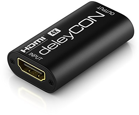 deleyCON HDMI Repeater Signal Verstärker - 1080p bis 35m - 4K bis 18m - HDCP 3D HDMI Buchse zu Buchse - Schwarz