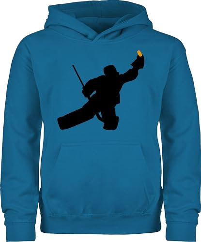 Shirtracer Kinder Hoodie Jungen Mädchen - Sport Kleidung - Towart Eishockey Eishockeytorwart - 128 (7/8 Jahre) - Himmelblau - Hoody 25. Geburtstag Hockey Pullover Ice Pulli Torwart Junge tormann Kids