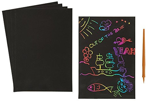 Out of the blue Kratzpapier, Colourful, ca. 21 x 14,5 cm, 5 Stück mit 1 Kunststoff-Kratzstab im Polybeutel