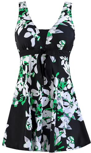 Wantdo - Traje de baño para Mujer, 1 Pieza, para Adelgazar, con Cuello en V, con Cuello en V, para Vestir, Estilo Tankini Floral, Push up, Talla Grande, Flor de Pera, 48-50
