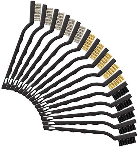 STARVAST Drahtbürste Set, 15 Stück Mini Drahtbürsten Stahlbürste Messingbürste Nylon Kleine Metallbürste, Mini Drahtbürste für Reinigung Schmutz und Rost (5 Stück Pro Typ)
