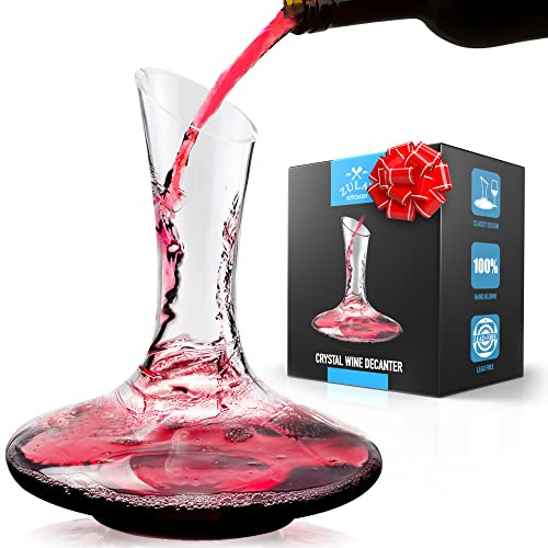 Zulay Red Wine Decanter - Hand Blown Crystal Aerator - Carafe Pitcher for Full Bottle - Wine Accessories and Gifts 60 oz