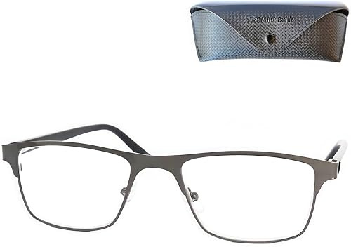 Eckige Metall Blaulichtfilter Brille +2.0 Graphit mit Etui
