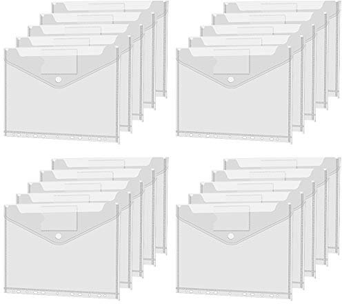 Dokumentenmappe A4, 20pcs Dokumentenmappe A4 zum Abheften, Dokumententasche Wasserdicht A4, Dokumententasche, Mappe A4 Plastik für Dokument Organisieren mit Lochrand Klettverschluss
