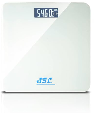 SIC Digital personvåg med precisionssensor, ultratunn, av härdat glas, LCD-skärm, max 180 kg (vit)