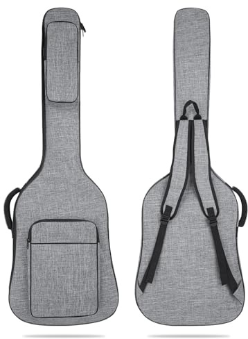 MUZTOP Bass Guitar Bag, 7MM Padding Bass Guitar Gig Bag Padded Soft Electric Bass Guitar Case Backpack with Pockets, Grey