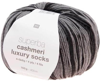 Superba Cashmeri Luxus-Sockenwolle, 4-fädig, 100 g, Rico Design – weich und luxuriös für Ihre Füße. Farbe: Grau (012 – Grau)