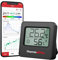 ThermoPro TP357B 80m Bluetooth Hygrometer Innen Thermometer für Innenräume mit APP Mini Luftfeuchtigkeitsmesser mit Smiley-Indikator Datengrafik für Büro, Weinkeller, Gewächshaus Schwarz