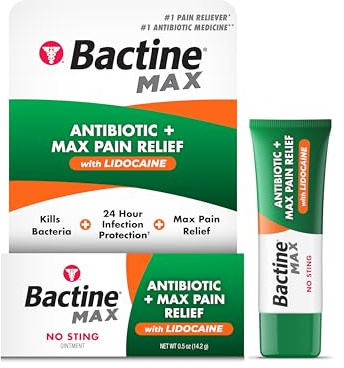 Bactine MAX Antibiotic + Pain Relieving Ointment - Antibiotic Ointment with Lidocaine - Pain + Itch Relief for Minor Cuts & Scrapes & Burns - Lidocaine Numbing Cream - 0.5oz