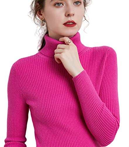 ZHONGLE Jersey de Cuello Alto de Cachemira para Mujer,Suéteres y Jerseys de Cachemira,Cachemira Cuello Alto Invierno cálido Jersey Jersey para Mujer (Medium,Rosa)