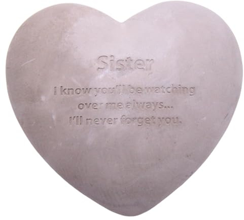Wowser Heart Shaped Memorial Stone, Sympathy Gift, Remembrance Garden Accent, 6 Inches (Sister)