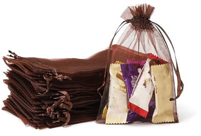 Whakano 20 Stück Bunt Organzasäckchen mit Kordelzug,Organzabeutel,Schmuckbeutel,GeschenkSack,für Hochzeit Geburtstag Süßigkeiten Schmuck Geschenkverpackung Party Mit Schnur,Braun,7x9cm