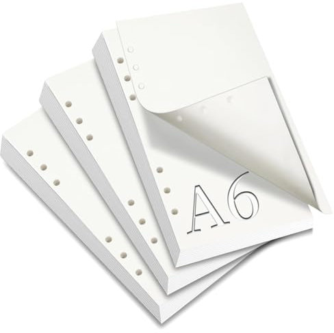 SWTYExt 3 Packungen Nachfüllpapier Blanko, 6 Löcher 180 Blätter(360 Seiten) A6 Nachfüllbare Refill Paper Nachfülleinlagen Ringbucheinlagen für A6 Papier Notizbuch Skizze Tagbuch Malerei Bullet Journal