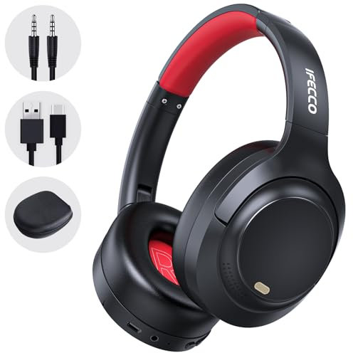 IFecco Auriculares Inalambricos Bluetooth, Auriculares Cancelacion Ruido Activa, Estéreo Música Cascos Cerrados Inalámbricos Plegables HiFi con Micrófono Incorporadopara Viajes, Hogar, Oficina