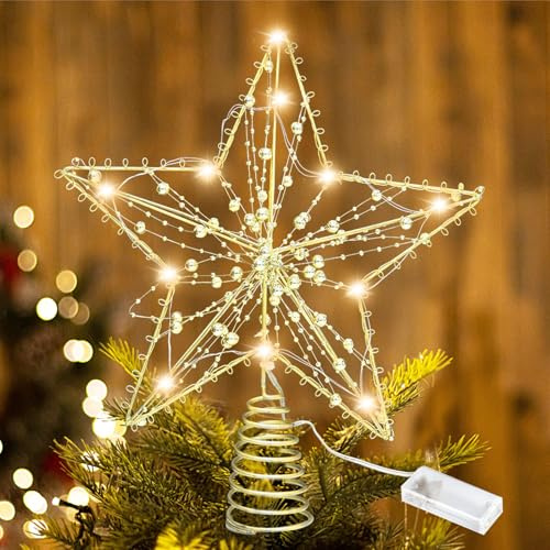 Seasboes Julgran, spetsstjärna, julgransspets, julgranstoppare, stjärna, LED-jul, trädspets för festlig jul hemma, julgran, dekoration (guld)