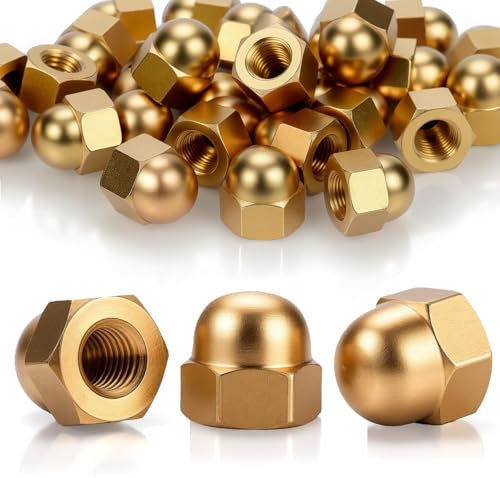 SWTYExt 40 Stück Hutmuttern M4 Messing Hutmutter DIN 1587 Hohe Form Hochwertige Kappenmuttern Sechskant Hutmuttern Kuppelkopf für Motorräder Fahrrad Möbeln Schrauben Gewindestangen