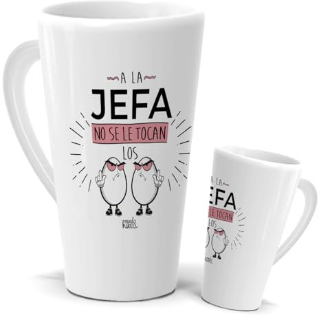 Taza Jefa | Taza de Cerámica con Frase Jefa y Dibujo | A la jefa no se le tocan los... | Taza Cónica Gigante de medio litro | Regalo Original Navidad para Jefa Especial | Taza de Café, Té e Infusiones