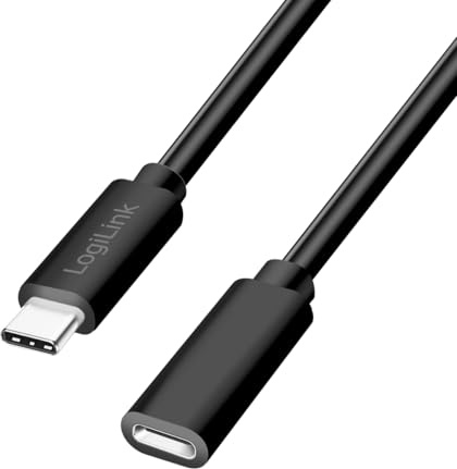 Logilink CU0211 USB 2.0 typ C-förlängningskabel med stöd för PD (PowerDelivery) - färg: svart - kabellängd 2 m