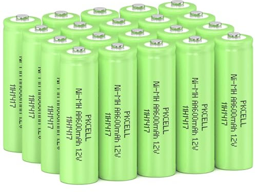 PKCELL Batteries AA Rechargeable Battery NIMH 1.2 V 600 mAh for Solar Lamps, Toys, Pack of 20
