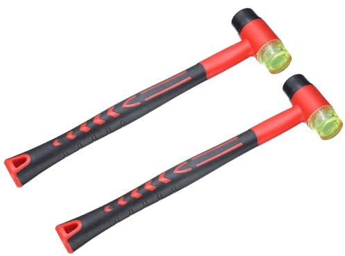 uxcell 2pcs Rubber Mallet Double-Faced with Non-Slip Plastic Grip Rubber Hammer with Soft/Hard Replacement Mallet for Leather Crafts Tile Vinyl Woodworking Flooring Installation, Red