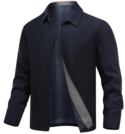 Allthemen Giacca da Uomo Casual con Zip Giubbotto Transizione Leggere Bomber Jacket Manica Lunga Sportivejacket Marina L