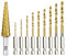 10 Pezzi Set Punte Trapano Metallo, Facili da Usare, Set Punte Titanio da 1,5-5 mm e Punta a Gradino da 4-12 mm, per Forare Lamiere Sottili come Assi di Legno, Piastre di Ferro, ecc (Oro)