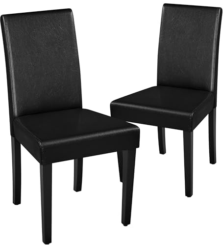 Yaheetech Faux Leather Dining Chair Set of 2 High Back Padded Armless Black | Upholstered Kitchen Chairs, 10.5cm Thick Seat Cushion Armless Side Chairs with Solid Wood Legs for Dining Room, Living Room