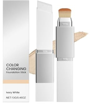Fond de Teint Stick 2-en-1 Correcteur de Couleur, Maquillage Auto-Ajustant avec Pinceau Intégré, Crème Hydratante Teintée Couvrance Moyenne à Intense, Finition Naturelle et Uniforme (01)