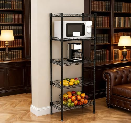 5-Tier Heavy-Duty Adjustable Metal Wire Shelving Unit – Sturdy Storage Rack for Laundry, Bathroom, Kitchen & Small Spaces (17.7 x 11.8 x 47.2), Tool-Free Assembly, 66 Lbs/Tier Capacity (Black)