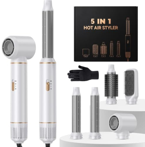 Unipampa Asciugacapelli 5 in 1, Spazzola Asciugacapelli Multifunzione, Hair Styler set 1000W, Airbrush Air Styler, Spazzola Ad Aria Calda, Phon Capelli Per Asciugatura, Volume, Ricci