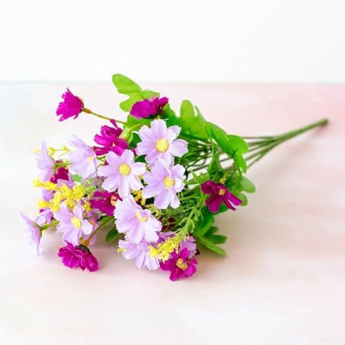 PureBowlic 28 huvuden konstgjorda tusenskönor blommor 7-delad siden falska blommiga stjälkar för bröllopsfest heminredning 34 cm lång plastbukett allergivänligt arrangemang (en röd lotus)