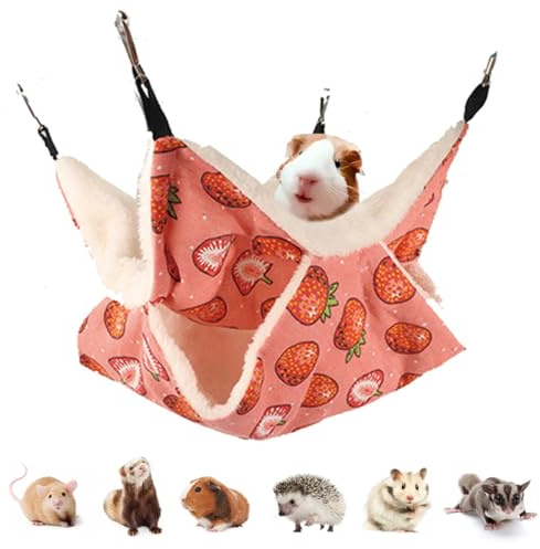 LEFTSTARER Rat Ferret Hammock Toy and Cage Accessories for Guinea Pig Hamster Rat Sugar Glider Ferret Parrot to Hide Sleep Play (Strawberry)