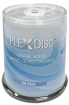 PlexDisc 52x Digital Audio Music CD-R Disc 80min 700MB Shiny Silver - 100 PK Cake Box (FFP), 100 Discs