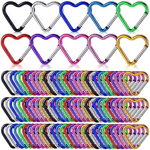 Ferraycle 20 Pieces Heart Shape Keychain Clip Aluminum Alloy Carabiner Keychain Clip Spring Snap Hook Loaded Hook for Outdoor