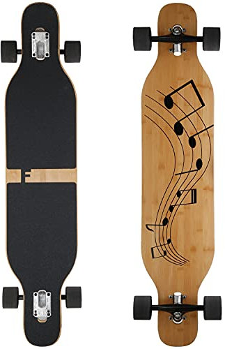 FunTomia Longboard mit 3 Flex Stufen Skateboard Drop Through Cruiser Komplettboard Mach1 Speed Kugellager T-Tool (Flex3 bis 68kg, Musik - Bambus/Ahornholz)
