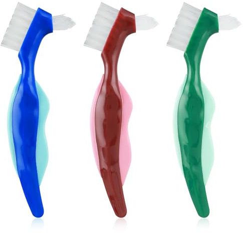 WLLHYF 3 Stück Premium harte Zahnersatzbürste, Zahnersatzreinigungsbürste, tragbare Zahnersatz, doppelseitige Bürste, mehrschichtige Borsten für Zahnersatzpflege