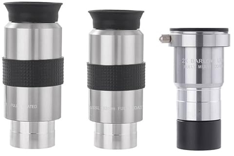 1.25inch 32mm 40mm Plossl Eyepiece and 2X Barlow Lens Metal Telescope Eyepiece Set Telescope Accessory for Astronomical (3Pcs)