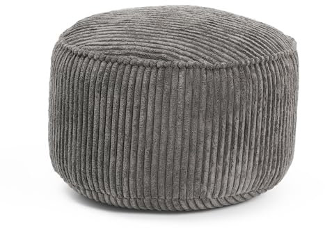 Lumaland Sitzsack Pouf aus Cord | Kompakter 50L Gaming Pouf mit 3-in-1-Funktion: bequemer Hocker, praktisches Tischchen & stylischer Indoor Fußschemel | Ø 25 x 45 cm [Grau]
