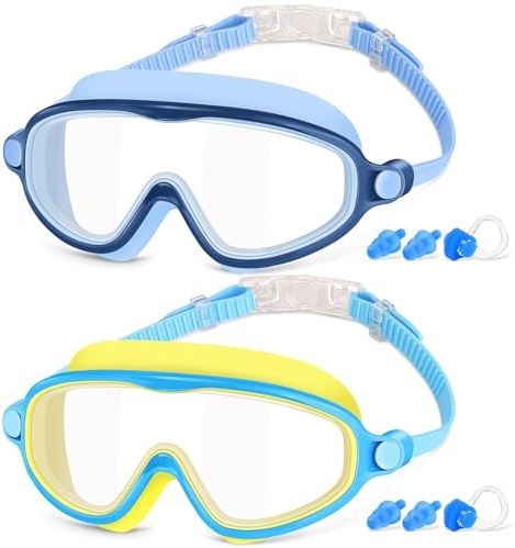 COOLOO Schwimmbrille Kinder, 2 Stück Taucherbrille Kinder 4-14 Jahre,【Patent】 Anti-Beschlag, UV-Schutz, KEIN Auslaufen verstellbare Silikon-Schwimmbrille für Kinder, Mädchen, Jungen