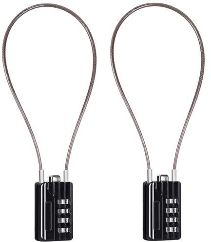 SEPOX® 2Pcs Versatile Resettable 4-Digit Combination Padlock with Extra Long Cable 32cm, Personalized Password, Durable Vinyl Steel Cable Black, Multipurpose Lock for Suitcase, Gym Lockers, Toolbox