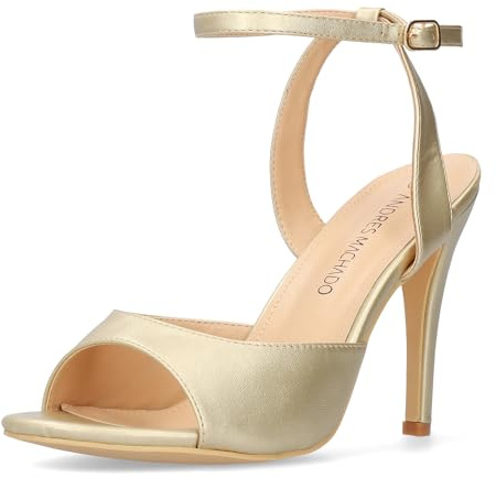 Andrés Machado - AM5740 - Sandalias de Verano con Tacón Alto para Mujer - Diseño en U - Destalonadas con Hebilla - Soft Color Oro, Talla EU 43