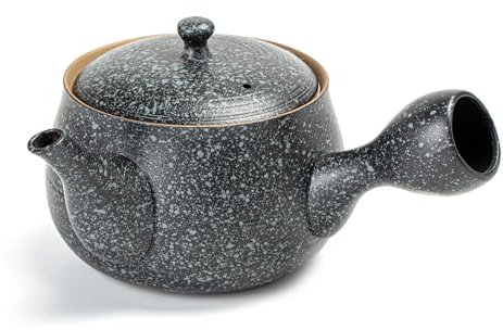 Tetera de cerámica TEANAGOO con infusores para té suelto | Teteras grandes con asa lateral/Kyusu japonés (21 oz) con infusor | Teteras chinas para fiestas de té Juego porcelana VP2, Rock Black