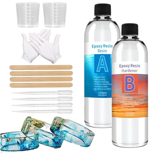 Epoxidharz-Härter-Set, kristallklares Epoxidharz-Set, Anfänger, Epoxidharz-Set, 227 ml + 227 ml, kristallklares Gießharz-Set, vergilbungsbeständig, Anfängerbedarf für Schmuck, Kunst, Handwerk, Gießen